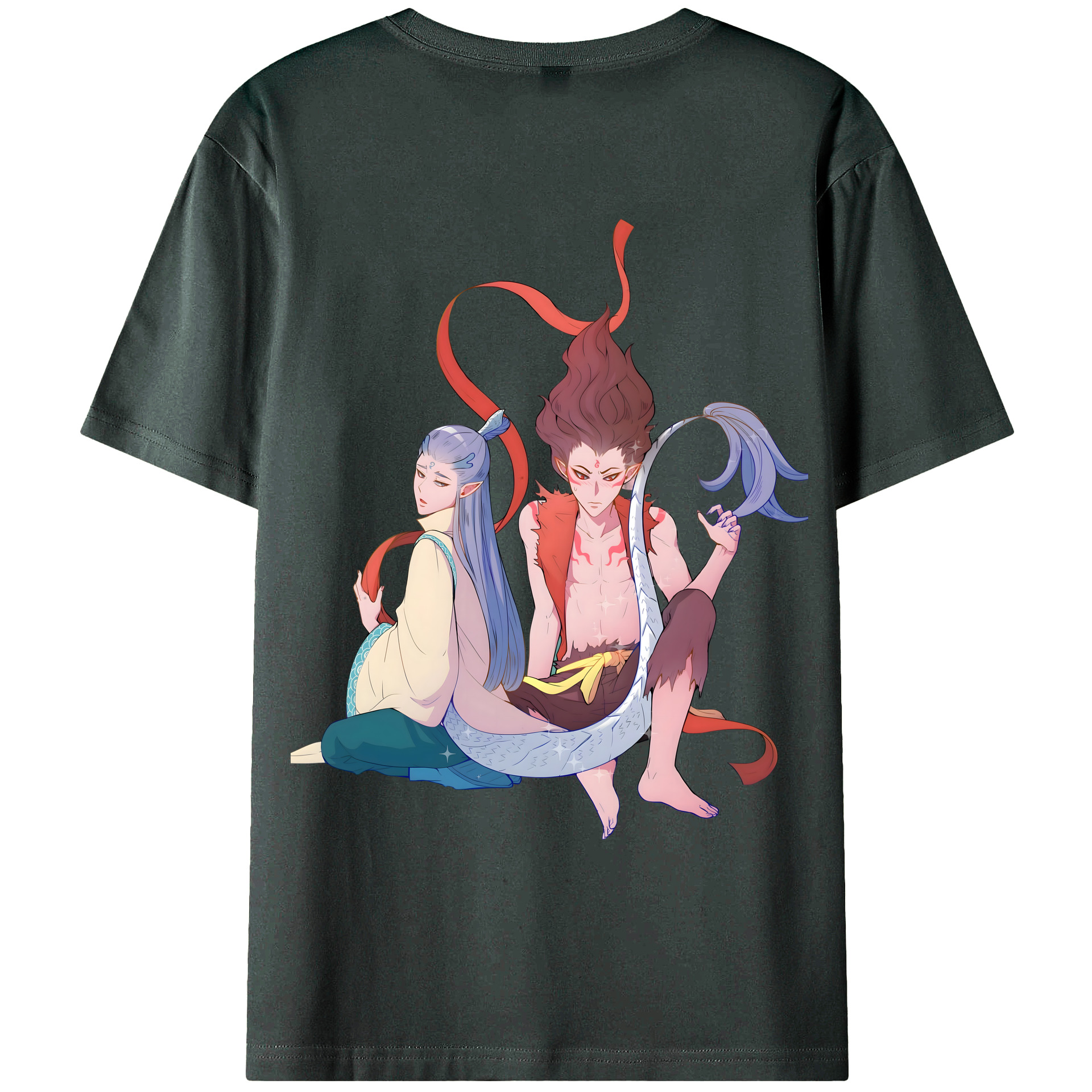 （画像用） Ne Zha 2 ナタ 魔童の大暴れ 綿100％ メンズ半袖Tシャツ（バックプリント） 通気性